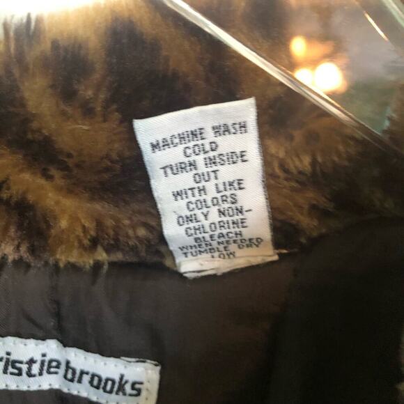 Vintage Christie Brooks Brown Faux Fur Cheetah Collar Jacket Y2K - Girl's L (14) - Picture 6 of 9